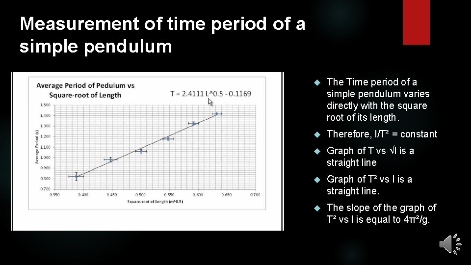 Measurement of time period of a simple pendulum The Time period of a simple