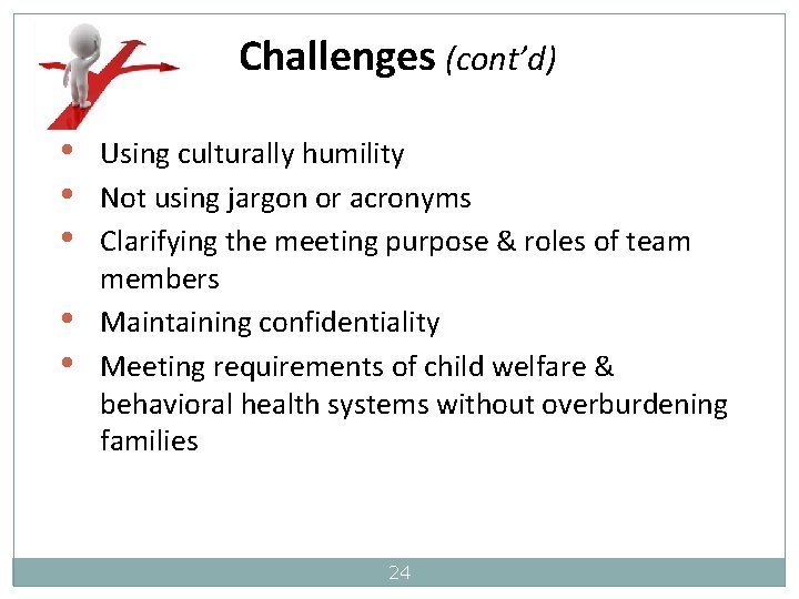 Challenges (cont’d) • • • Using culturally humility Not using jargon or acronyms Clarifying
