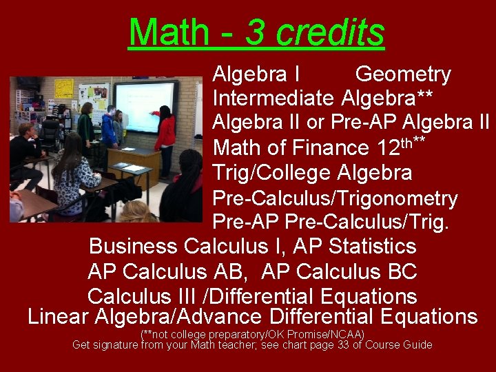 Math - 3 credits Algebra I Geometry Intermediate Algebra** Algebra II or Pre-AP Algebra