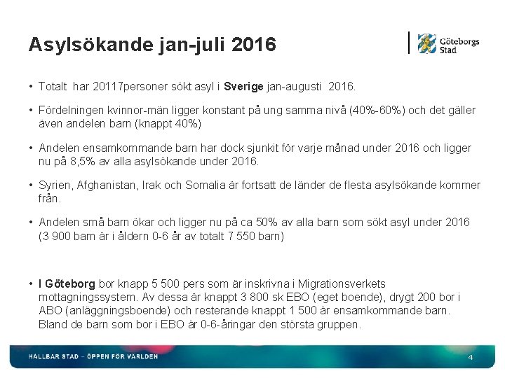 Asylsökande jan-juli 2016 • Totalt har 20117 personer sökt asyl i Sverige jan-augusti 2016.