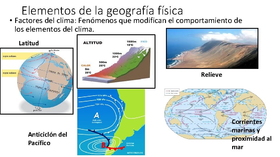 Elementos de la geografía física • Factores del clima: Fenómenos que modifican el comportamiento
