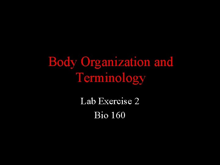 Body Organization and Terminology Lab Exercise 2 Bio 160 