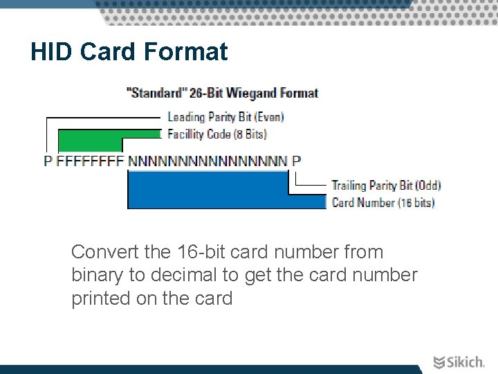 HID Card Format Convert the 16 -bit card number from binary to decimal to
