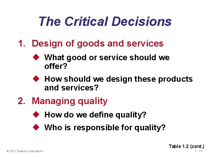 The Critical Decisions 1. Design of goods and services u What good or service The Critical Decisions 1. Design of goods and services u What good or service