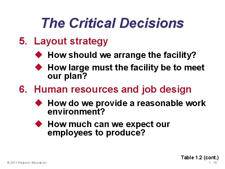 The Critical Decisions 5. Layout strategy u How should we arrange the facility? u The Critical Decisions 5. Layout strategy u How should we arrange the facility? u
