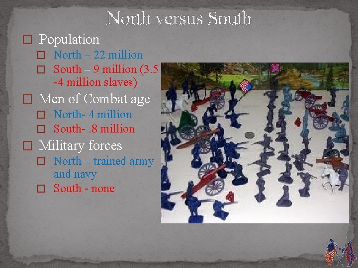 North versus South � Population � North – 22 million � South – 9