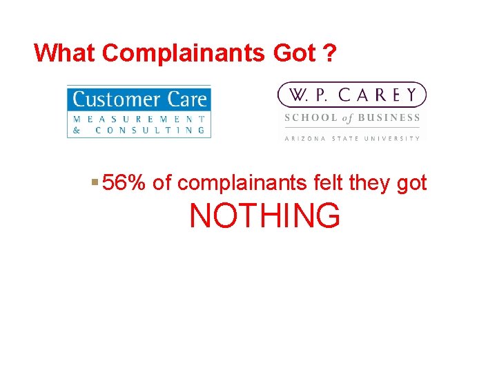 What Complainants Got ? § 56% of complainants felt they got NOTHING 