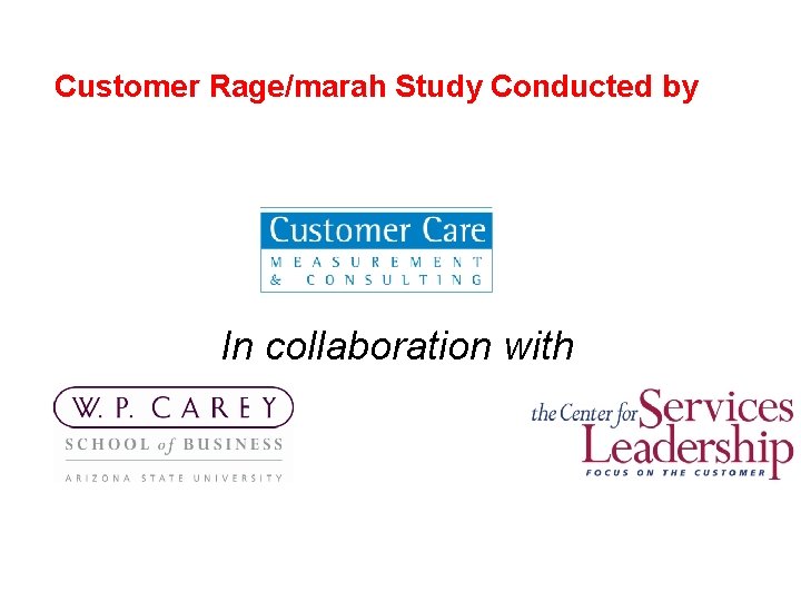 Customer Rage/marah Study Conducted by In collaboration with 