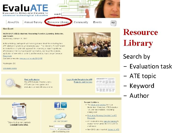 Resource Library Search by - Evaluation task - ATE topic - Keyword - Author