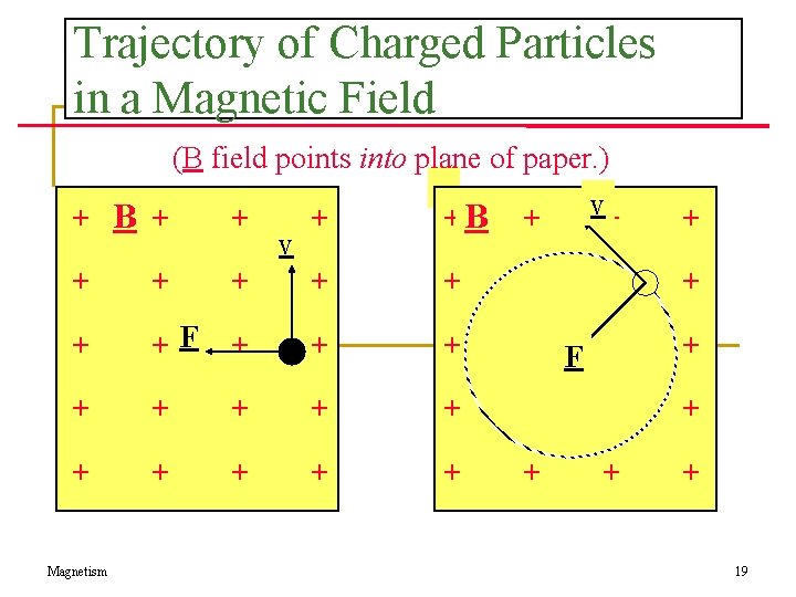 Trajectory of Charged Particles in a Magnetic Field (B field points into plane of