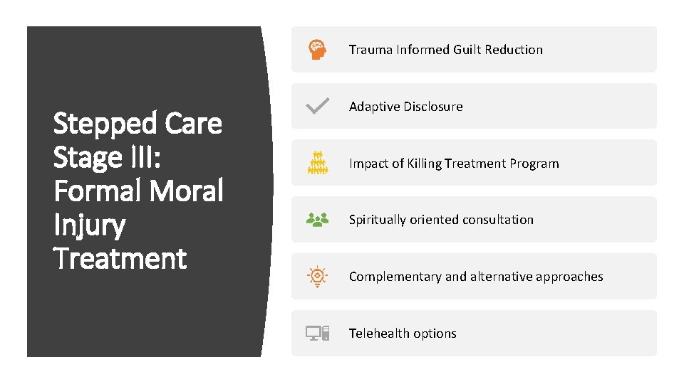 Trauma Informed Guilt Reduction Stepped Care Stage III: Formal Moral Injury Treatment Adaptive Disclosure