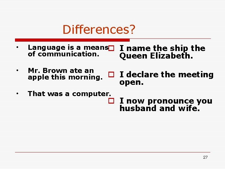 Differences? • Language is a meanso I name the ship the of communication. Queen Differences? • Language is a meanso I name the ship the of communication. Queen