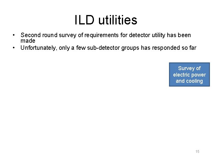 ILD utilities • Second round survey of requirements for detector utility has been made