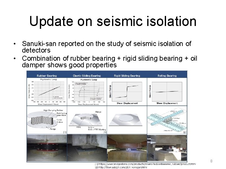 Update on seismic isolation • Sanuki-san reported on the study of seismic isolation of