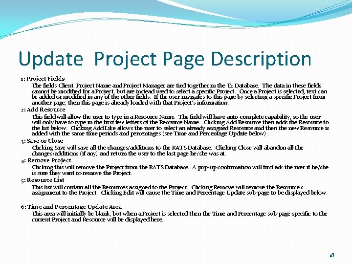Update Project Page Description 1: Project Fields The fields Client, Project Name and Project