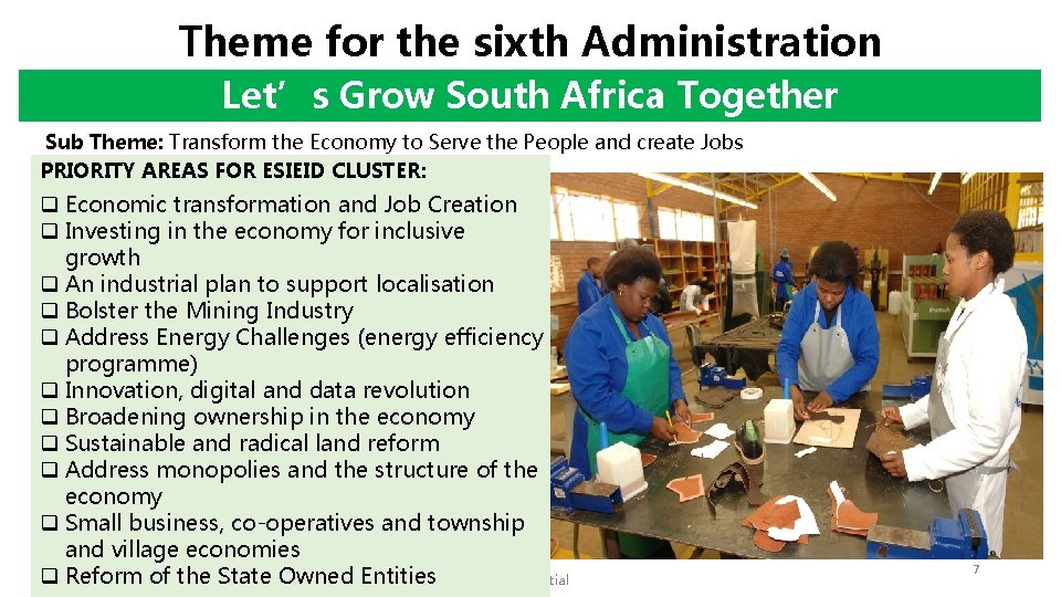 Theme for the sixth Administration Let’s Grow South Africa Together Sub Theme: Transform the