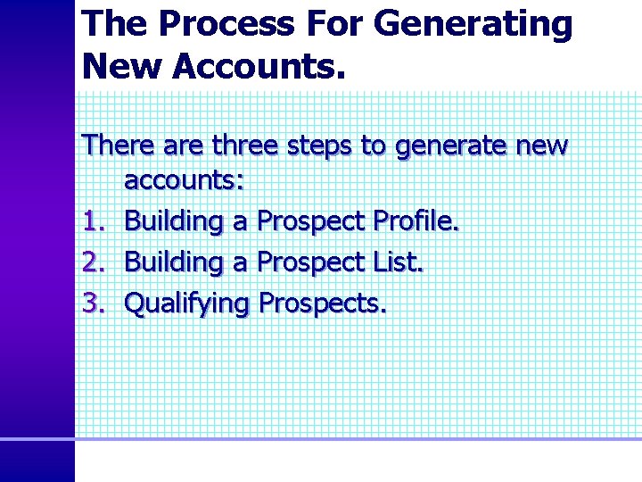 The Process For Generating New Accounts. There are three steps to generate new accounts: