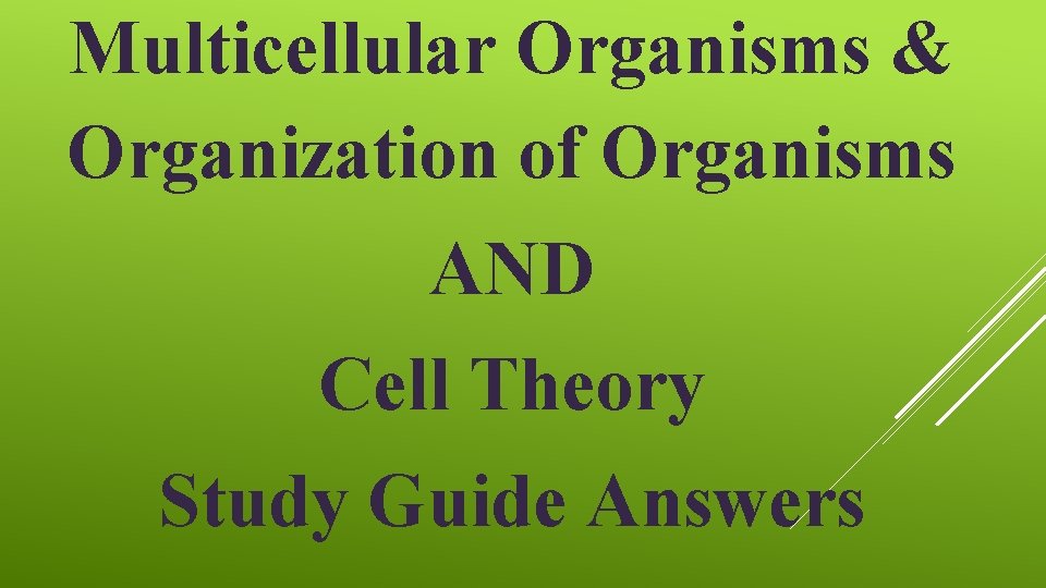 Multicellular Organisms & Organization of Organisms AND Cell Theory Study Guide Answers 