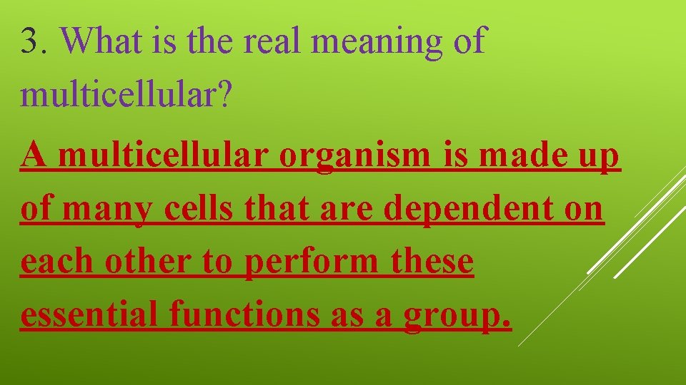 3. What is the real meaning of multicellular? A multicellular organism is made up