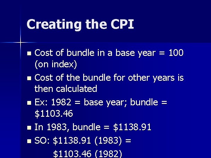 Creating the CPI Cost of bundle in a base year = 100 (on index)