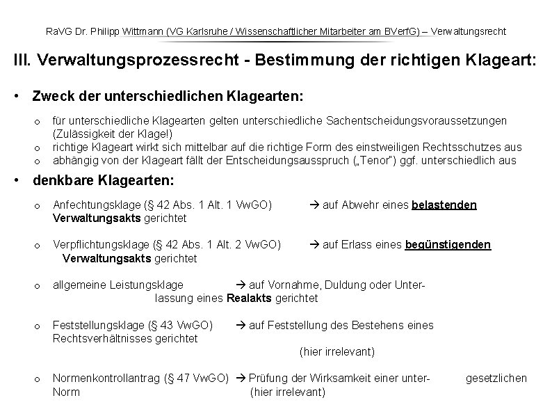 Ra. VG Dr. Philipp Wittmann (VG Karlsruhe / Wissenschaftlicher Mitarbeiter am BVerf. G) – Ra. VG Dr. Philipp Wittmann (VG Karlsruhe / Wissenschaftlicher Mitarbeiter am BVerf. G) –