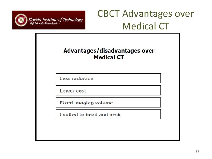 CBCT Advantages over Medical CT 87 