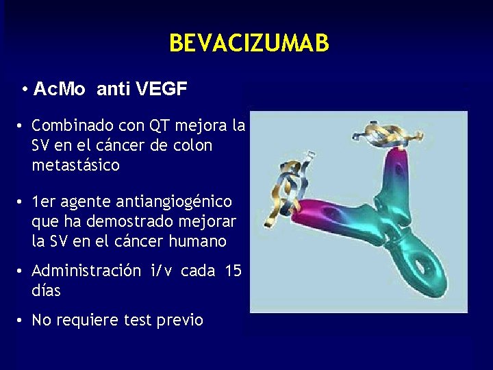 BEVACIZUMAB • Ac. Mo anti VEGF • Combinado con QT mejora la SV en BEVACIZUMAB • Ac. Mo anti VEGF • Combinado con QT mejora la SV en