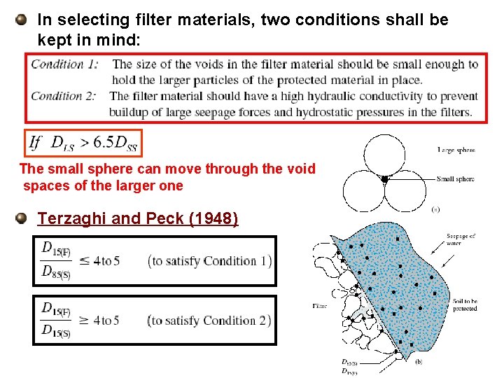 In selecting filter materials, two conditions shall be kept in mind: The small sphere