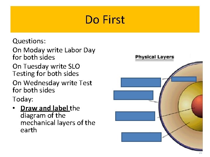 Do First Questions: On Moday write Labor Day for both sides On Tuesday write