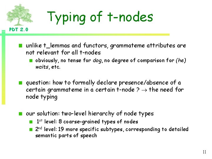 Typing of t-nodes PDT 2. 0 unlike t_lemmas and functors, grammateme attributes are not