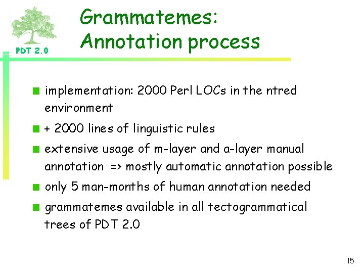 PDT 2. 0 Grammatemes: Annotation process implementation: 2000 Perl LOCs in the ntred environment