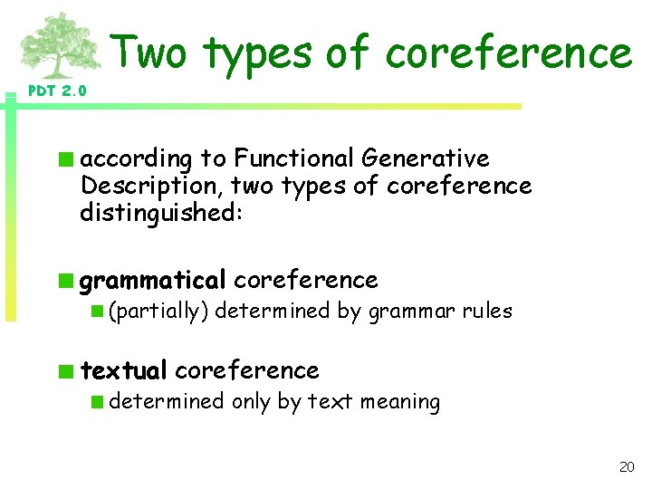 Two types of coreference PDT 2. 0 according to Functional Generative Description, two types