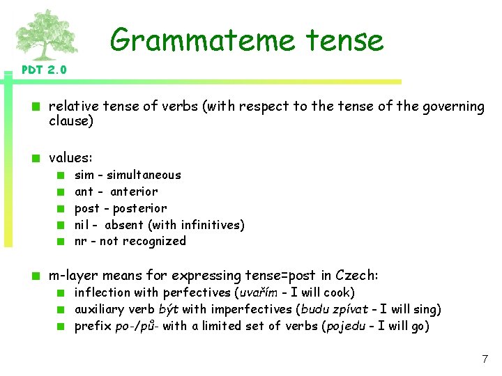 Grammateme tense PDT 2. 0 relative tense of verbs (with respect to the tense