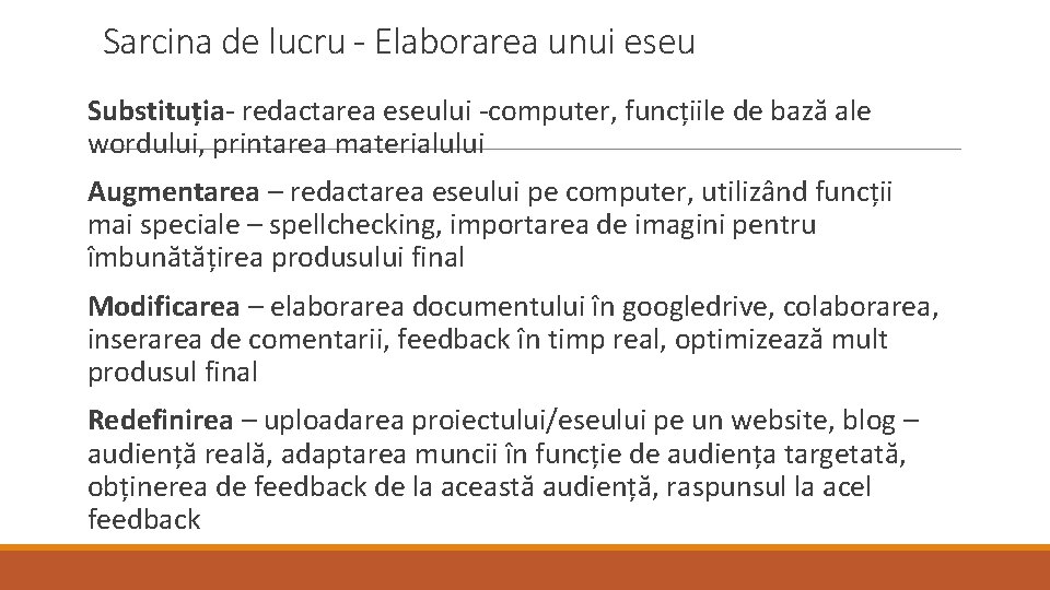 Sarcina de lucru - Elaborarea unui eseu Substituția- redactarea eseului -computer, funcțiile de bază