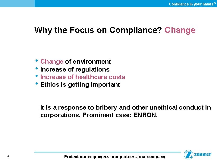 Confidence in your hands ™ Why the Focus on Compliance? Change • Change of
