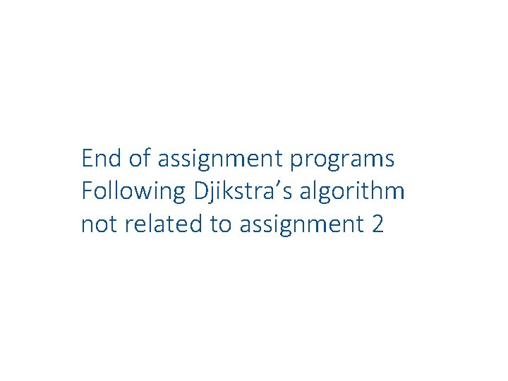 End of assignment programs Following Djikstra’s algorithm not related to assignment 2 
