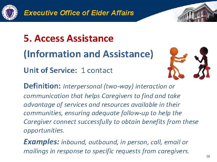 Executive Office of Elder Affairs 5. Access Assistance (Information and Assistance) Unit of Service: