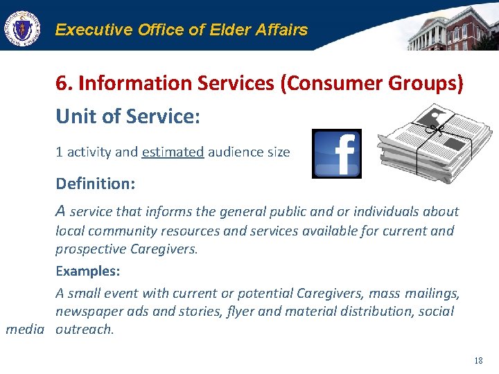 Executive Office of Elder Affairs 6. Information Services (Consumer Groups) Unit of Service: 1