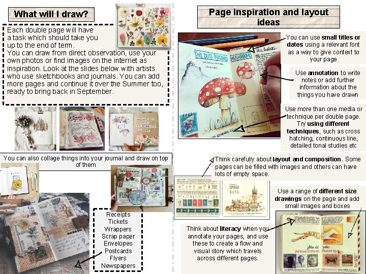 What will I draw? Each double page will have a task which should take