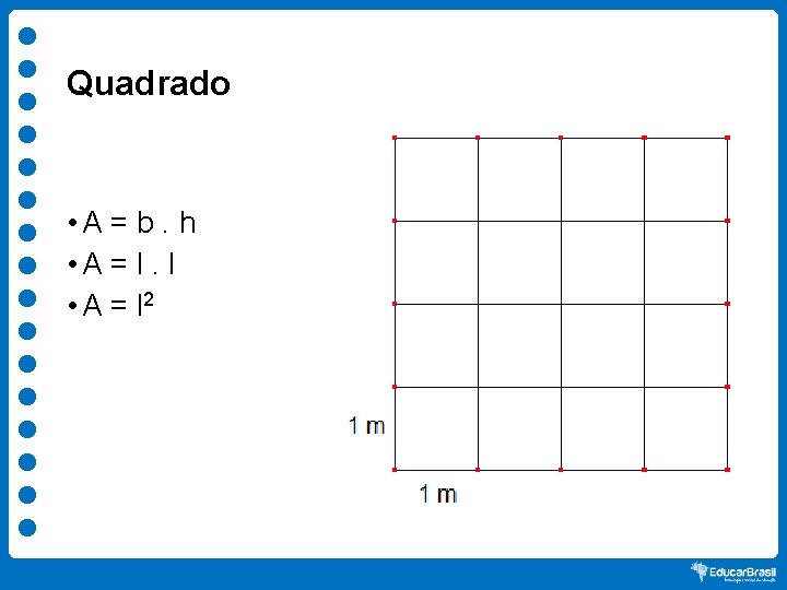 Quadrado • A = b. h • A = l. l • A =