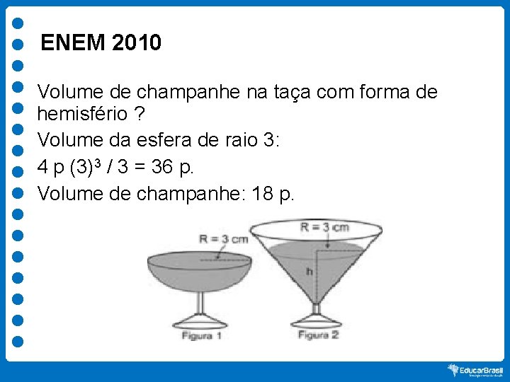 ENEM 2010 Volume de champanhe na taça com forma de hemisfério ? Volume da