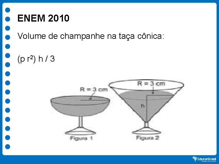 ENEM 2010 Volume de champanhe na taça cônica: (p r 2) h / 3