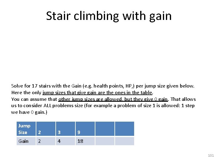 Stair climbing with gain Solve for 17 stairs with the Gain (e. g. health