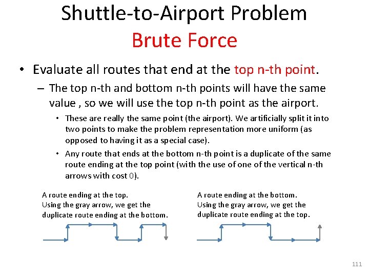 Shuttle-to-Airport Problem Brute Force • Evaluate all routes that end at the top n-th