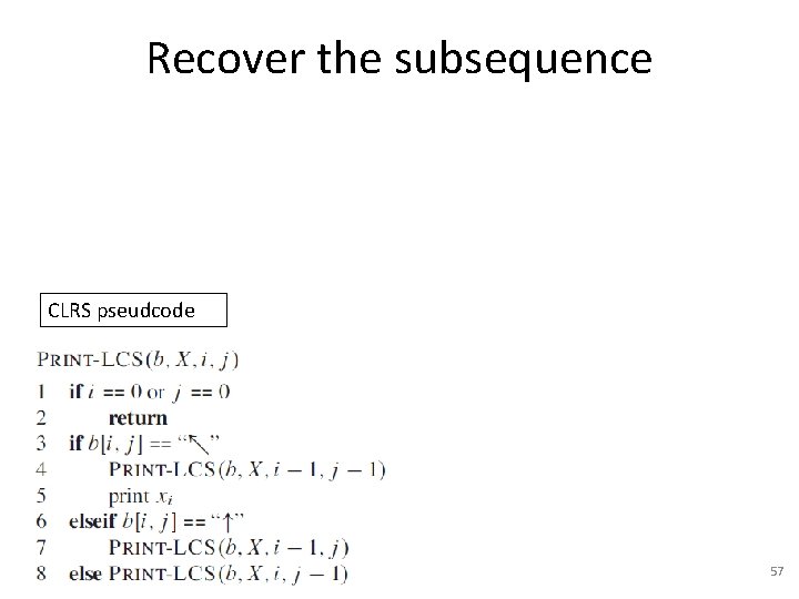Recover the subsequence CLRS pseudcode 57 