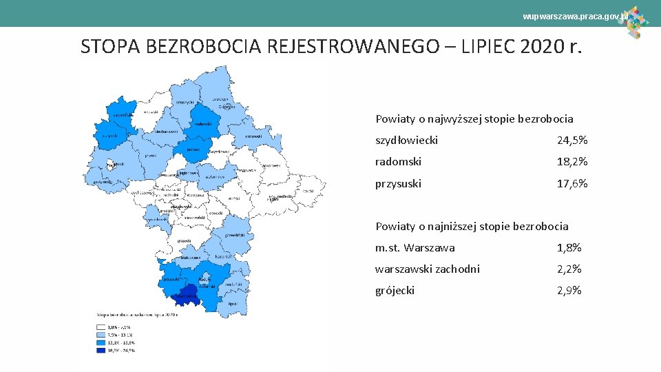 wupwarszawa. praca. gov. pl STOPA BEZROBOCIA REJESTROWANEGO – LIPIEC 2020 r. Powiaty o najwyższej