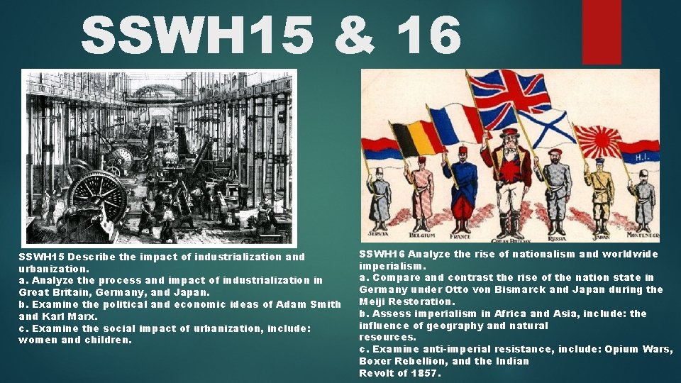 SSWH 15 & 16 SSWH 15 Describe the impact of industrialization and urbanization. a.