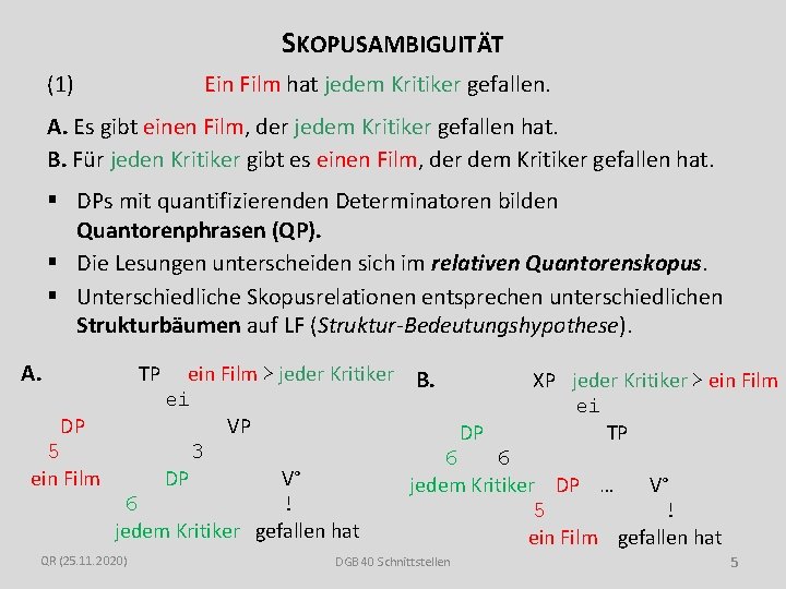 SKOPUSAMBIGUITÄT (1) Ein Film hat jedem Kritiker gefallen. A. Es gibt einen Film, der