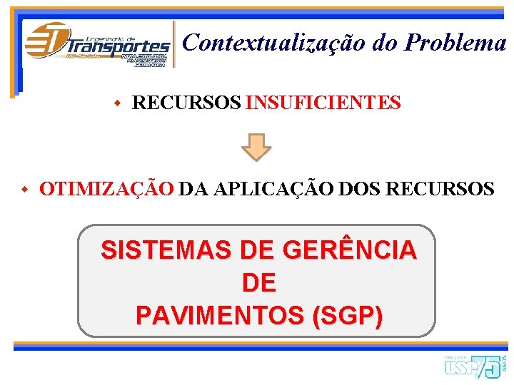 Contextualização do Problema w w RECURSOS INSUFICIENTES OTIMIZAÇÃO DA APLICAÇÃO DOS RECURSOS SISTEMAS DE