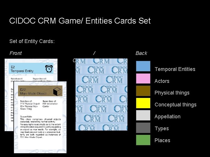 CIDOC CRM Game/ Entities Cards Set of Entity Cards: Front / / Color Code: CIDOC CRM Game/ Entities Cards Set of Entity Cards: Front / / Color Code: